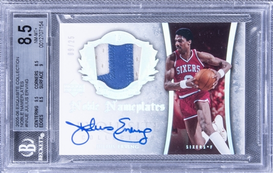 2005-06 UD "Exquisite Collection" Noble Nameplates #NNJE Julius Erving Signed Game Used Patch Card (#09/25) - BGS NM-MT+ 8.5/BGS 10